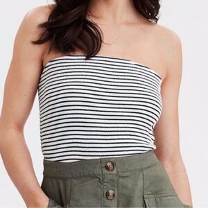 American Eagle NWT Striped Smocked Tube Top Black and White Stripes Size XL